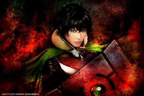 Nuevas artes visuales de la obra teatral ''Tate no Yuusha no Nariagari'', con el elenco principal