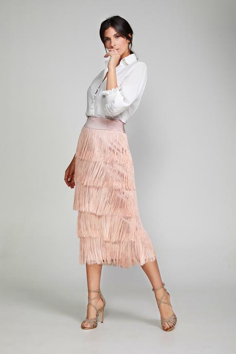 Falda Flecos Beige