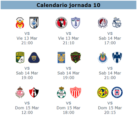 Calendario del clausura 2020 para la jornada 10 futbol mexicano
