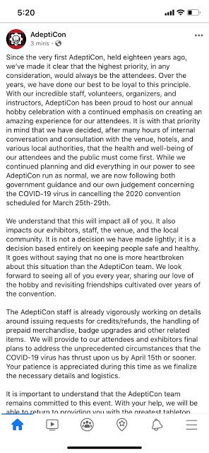 Adepticon 2020: Cancelado