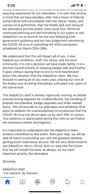 Adepticon 2020: Cancelado
