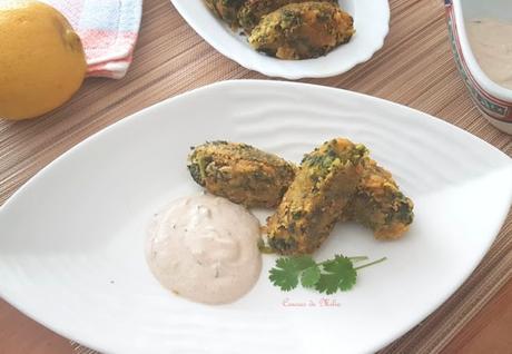 Koftas de garbanzos, comino y espinacas con salsa de tahini #lunessincarne Koftas de garbanzos, comino y espinacas con salsa de tahini #lunessincarne