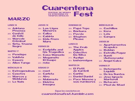 Horarios del Cuarentena Fest, que arranca este lunes