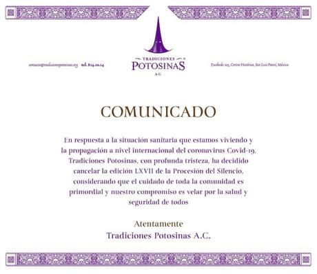 Se cancela La Procesión del Silencio y Feria de la Enchilada por el Coronavirus