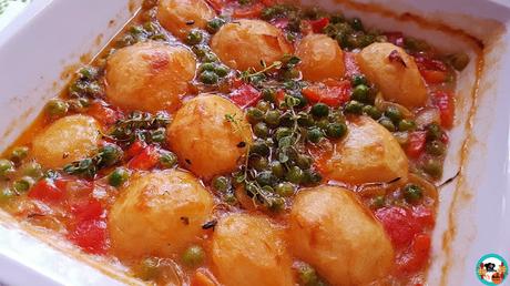 Guisantes salteados con langostinos