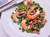 Guisantes salteados langostinos