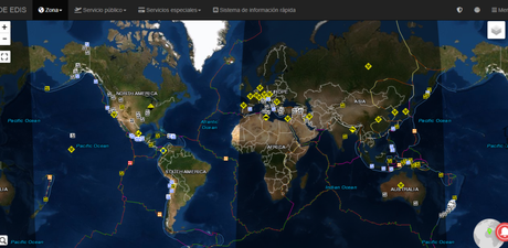Mapa de todos los eventos en la Tierra que pueden causar desastres o emergencias