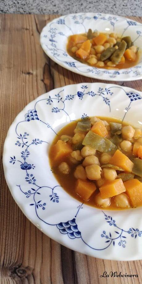 Receta de garbanzos con calabaza y judías verdes