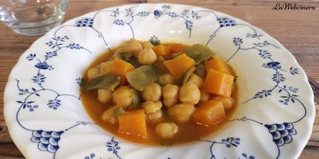 Receta de garbanzos con calabaza y judías verdes