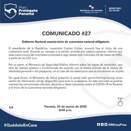 Comunicado 27 Gobierno anuncia cuarentena obligatoria