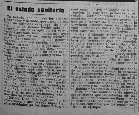 La Atalaya, 6 de octubre de 1918:malestar en Santander por la gestión municipal ante la epidemia de gripe