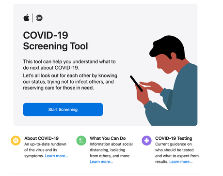 Después del brote del COVID-19, Apple publicó una App de screening y recomendaciones basadas en la CDC.