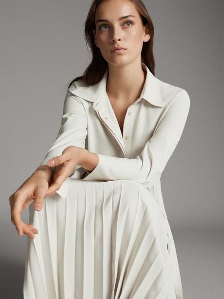 Falda Plisada Blanca Massimo Dutti