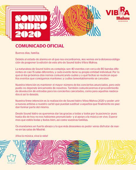 Pospuesto el Sound Isidro Vibra Mahou 2020, que trabaja para mantener el mayor número de conciertos