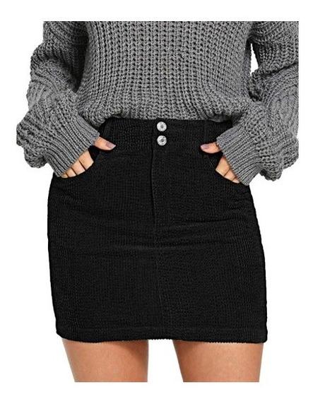 Falda Negra Corta De Pana