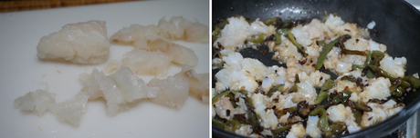 Tortilla de patatas con bacalao y pimientos