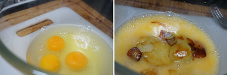 Tortilla de patatas con bacalao y pimientos