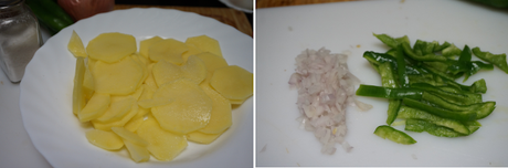 Tortilla de patatas con bacalao y pimientos