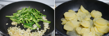 Tortilla de patatas con bacalao y pimientos