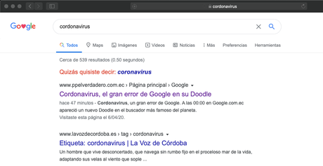 Cordonavirus, el primer error en la historia de Google en un Doodle