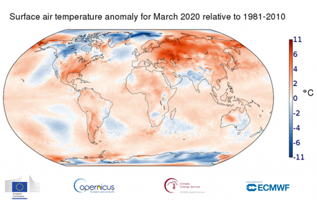 Sigue la tendencia en los registros mensuales. Las temperaturas globales del mes pasado, estuvieron a la par con el segundo y tercer registro más cálido (2017 y 2019)