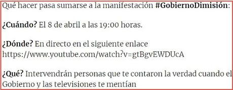 #GobiernoDimisión. Manifestación  el 8 de abril en YouTube