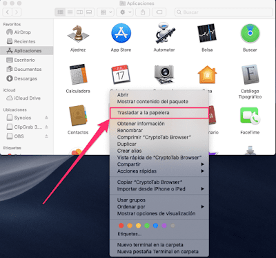 Como borrar aplicaciones descargadas en Mac Transladar a la Papelera