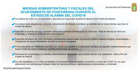 Ponferrada condonará las tasas a comercios y negocios que hayan tenido que cerrar durante la Alerta Sanitaria Ponferrada condonará las tasas a comercios y negocios que hayan tenido que cerrar durante la Alerta Sanitaria
