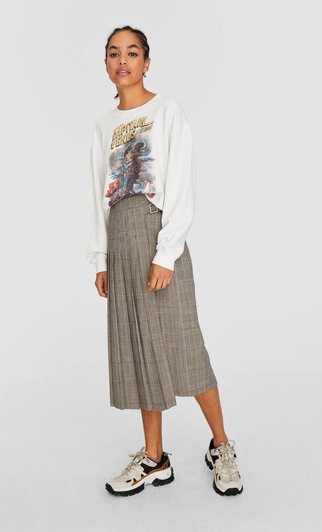 Falda Larga Cuadros Stradivarius