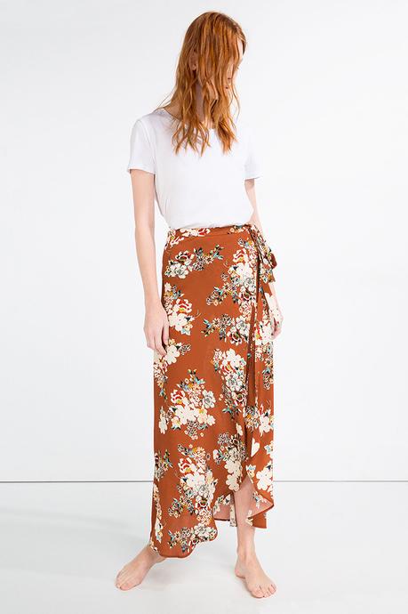 Falda Larga Flores Zara