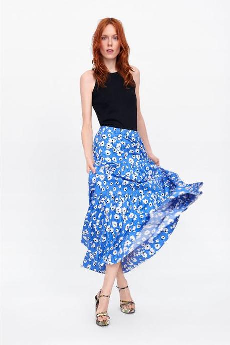 Falda Larga Flores Zara