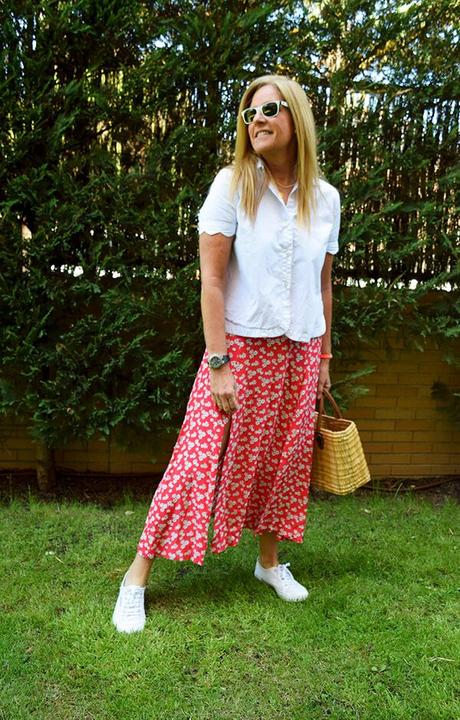 Falda Larga Flores Zara