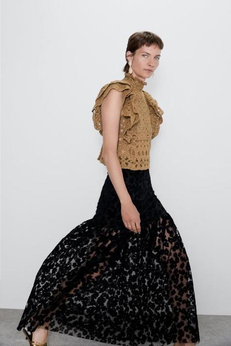 Falda Larga Flores Zara