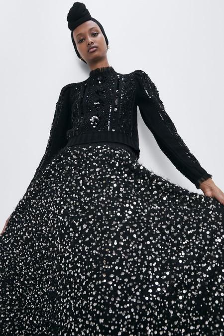 Falda Larga Flores Zara