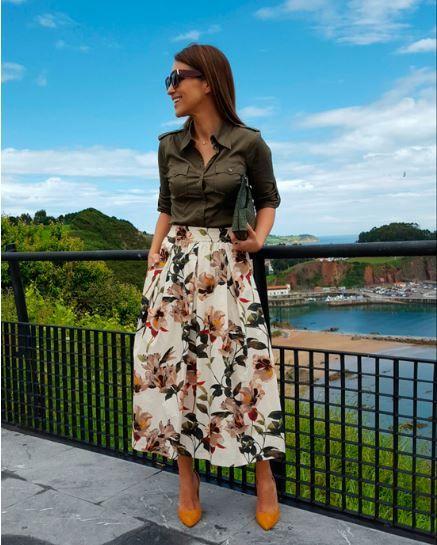 Falda Larga Flores Zara