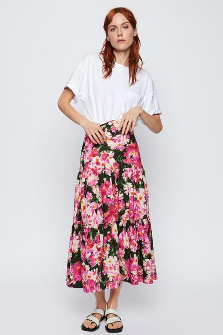 Falda Larga Flores Zara