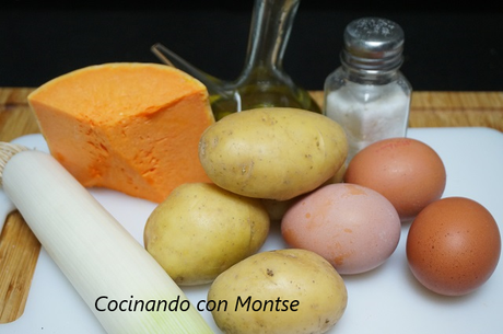 Tortilla de patatas con puerro y calabaza Tortilla de patatas con puerro y calabaza