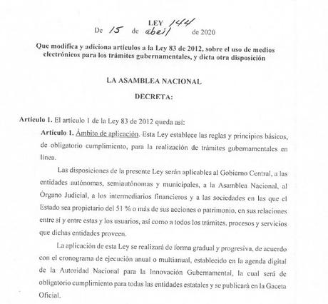 Ley 144 de 15 de abril de 2020