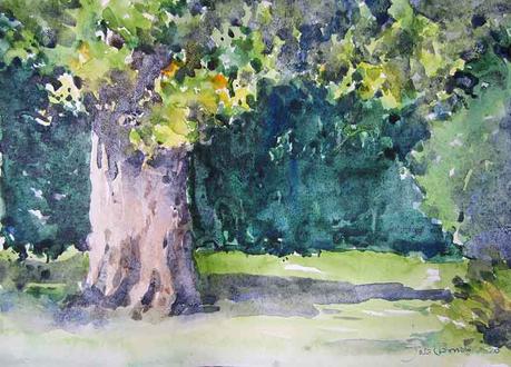 Dibujos y acuarelas en el claustro.