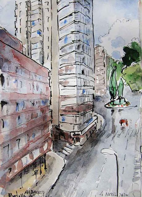 Dibujos y acuarelas en el claustro.