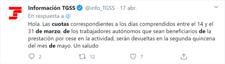 Ya hay fecha para la devolución de la cuota de marzo de autónomos en cese de actividad por coronavirus Ya hay fecha para la devolución de la cuota de marzo de autónomos en cese de actividad por coronavirus