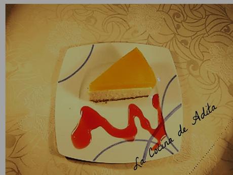 Tarta de cuajada, con mango y coco Tarta de cuajada, con mango y coco