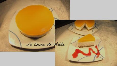 Tarta de cuajada, con mango y coco Tarta de cuajada, con mango y coco