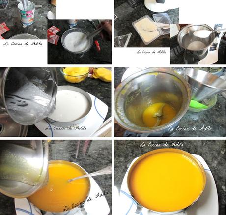 Tarta de cuajada, con mango y coco Tarta de cuajada, con mango y coco