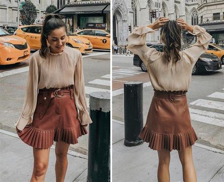 Falda Cuero Marron Zara