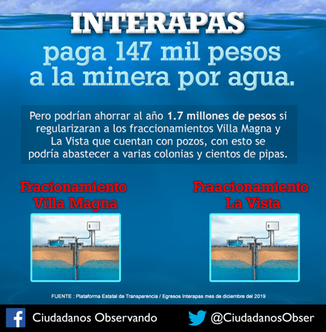 INTERAPAS compra agua a Minera México pero no cobra a Villa Manga y La Vista