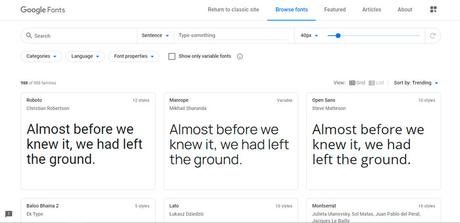 Herramientas diseño Web que te recomiendo que conozcas Pagina principal de la Web de Google Fonts
