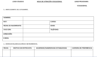 Formato gratuito de registro vocacional para estudiante.