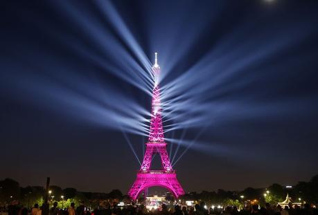 A sound and light show is projected on the Eiffel Tower on Wednesday to celebrate the 130th anniversary of the Eiffel Tower.ChesnotGetty Images