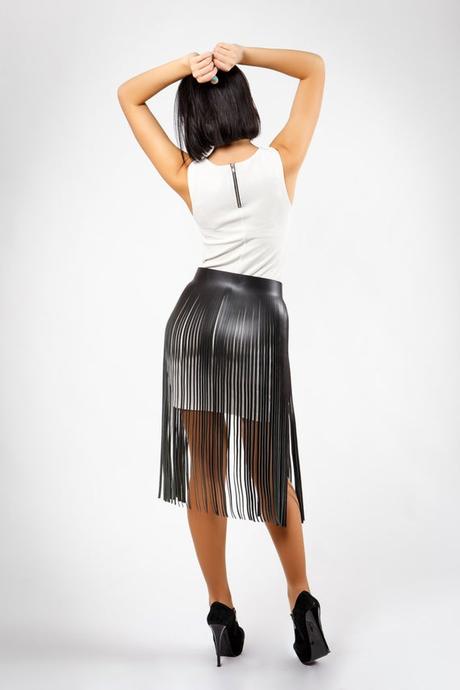 Falda De Piel Con Flecos